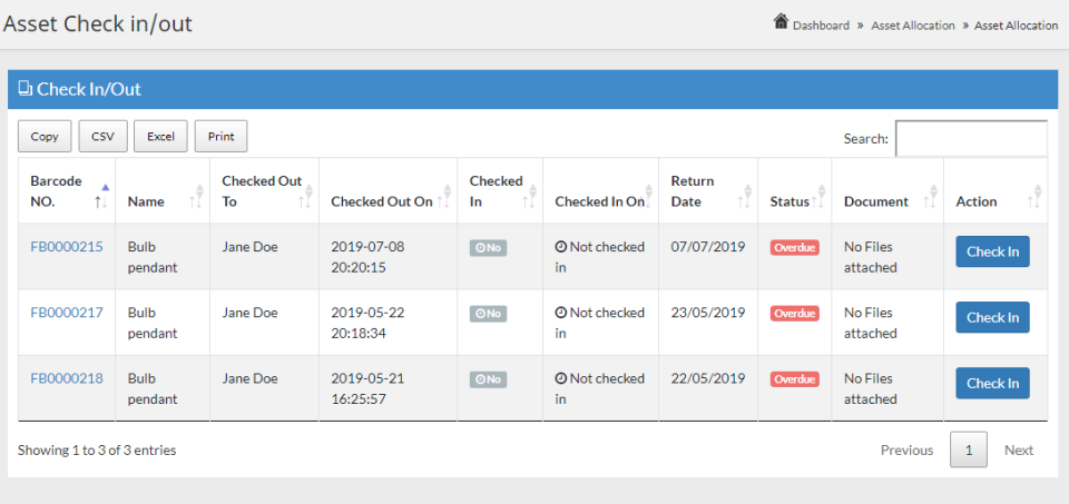 screenshot of AsseTrack FAMS